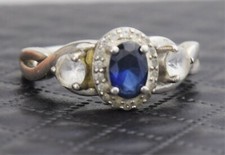 Vintage Sterling 925 Solid Silver Blue Lab Sapphire Ring 5.25 Size