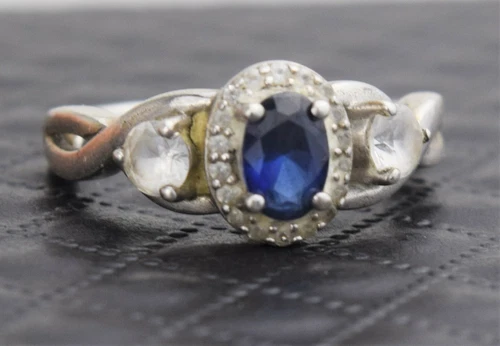 Vintage Sterling 925 Solid Silver Blue Lab Sapphire Ring 5.25 Size