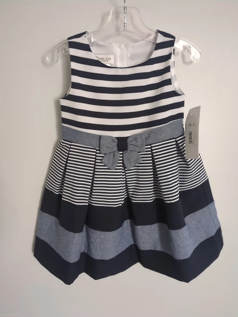 Bonnie Jean Exclusive Toddler Navy White Stripes  Dress Size 2T