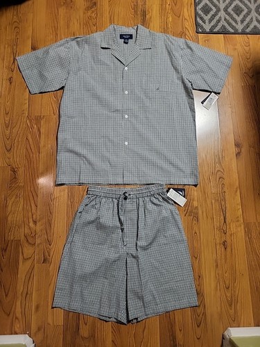 Nautica Sleepwear Mens SS Medium Pajamas Sea Jade Plaid Cotton NWT