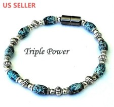 TRIPLE POWER Blue Marble Magnetic Hematite Bracelet Anklet Necklace Magnet Clasp