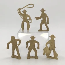 Vintage Western Cowboys 2" Tan Plastic Toys Figures Lot Of 5