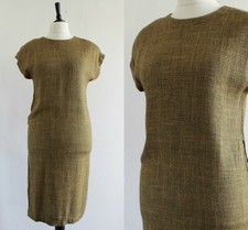 Vintage 1980s Mustard Batwing Dress RETRO Geek Chic ROCKABILLY Pencil Dress 12