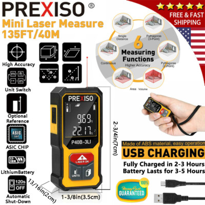 PREXISO 40M/135FT Mini Laser Point Measure Digital Laser Distance Measure 6 Mode