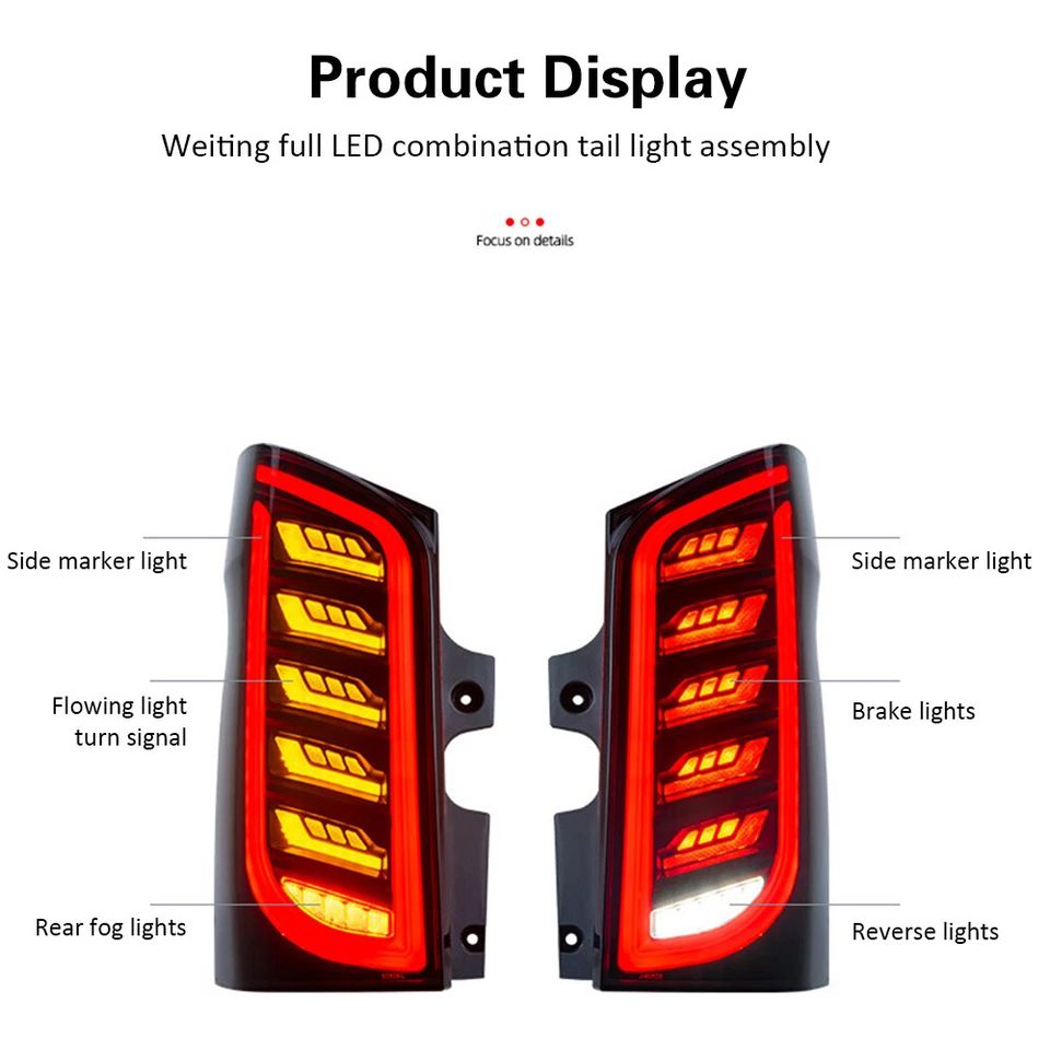 Pair LED Tail Light Dynamic Brake Lamp Smoked For Mercedes Benz Vito W447 15-22 - Image 4 of 4