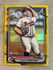 CARTER HOLTON 2024 BOWMAN DRAFT CHROME 1ST RC #BDC-74 YELLOW REFRACTOR #'D 41/75