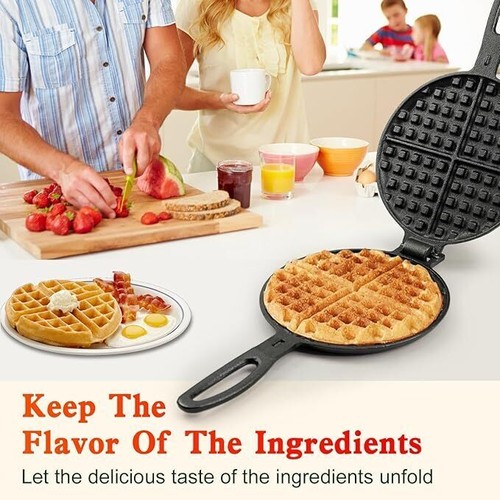 7" Cast Iron Waffle Cookware 2Pc Hinged Non Electric Waffle Pan Stovetop Fast US - Picture 5 of 6