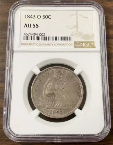 1843-O Liberty Seated Half Dollar - 50c - NGC AU55.