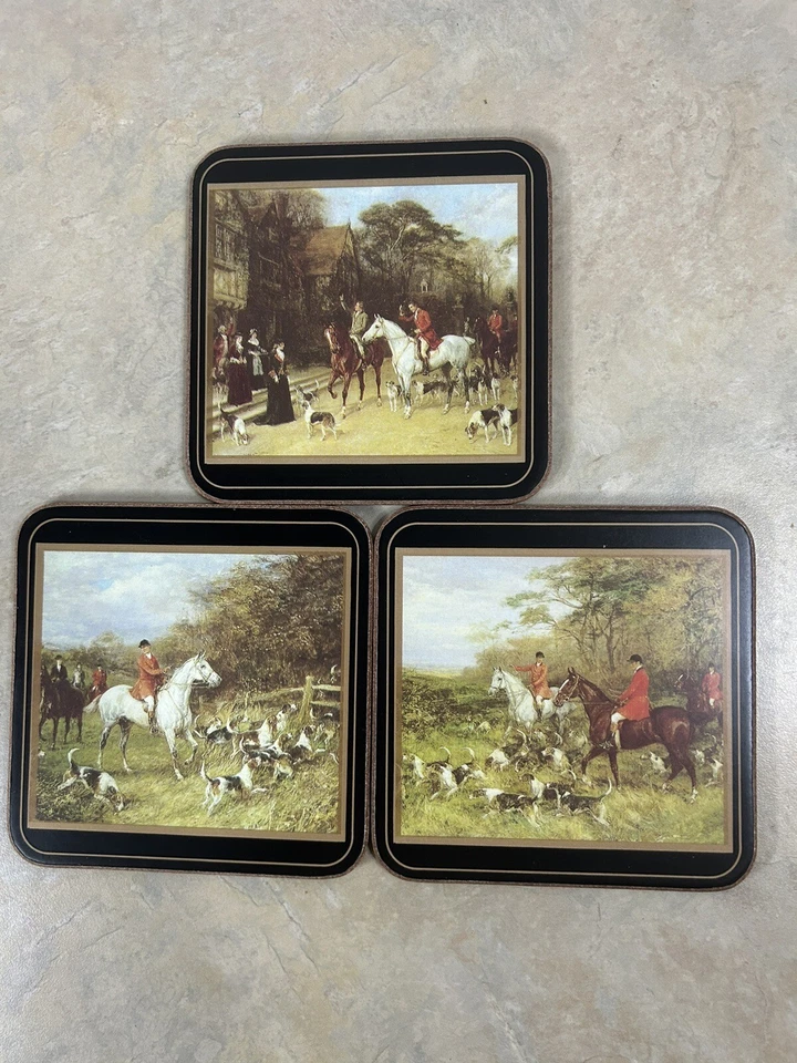 Coasters Vintage Pimpernel Tally-Ho Cork Back- Set 6 Horse Fox Hunting England - Image 2 of 4