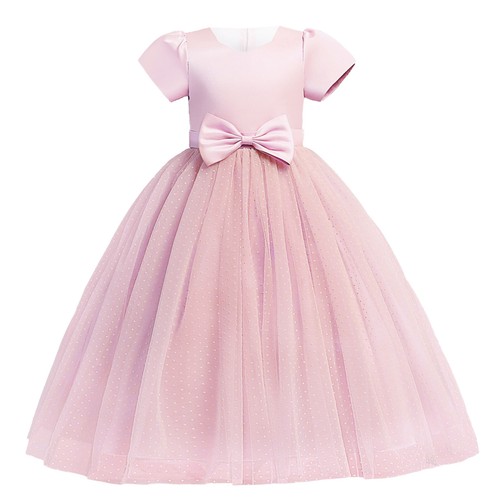 Toddler Girls Short Sleeve Princess Dress Polka Dots Mesh Dress Wedding Dress - Picture 19 of 23