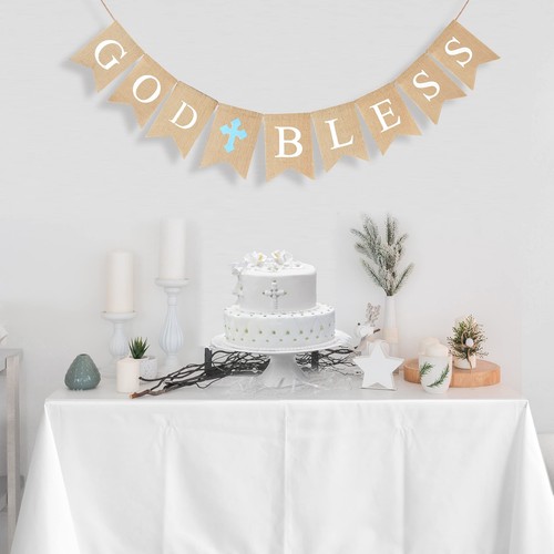 God Bless Banner Baptism Decorations for Boys, First Communion Confirmation D... - Picture 3 of 8