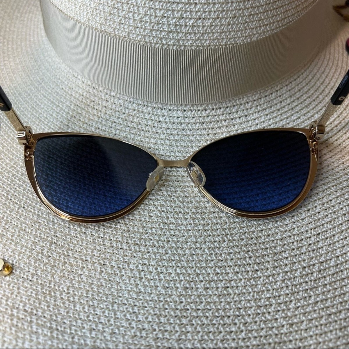 ? Authentic Fendi Black/Blue Cat Eye Sunglasses Fendi Black “Cat Eye” Sunglasses w/ Blue Lenses & Gold  main image 3