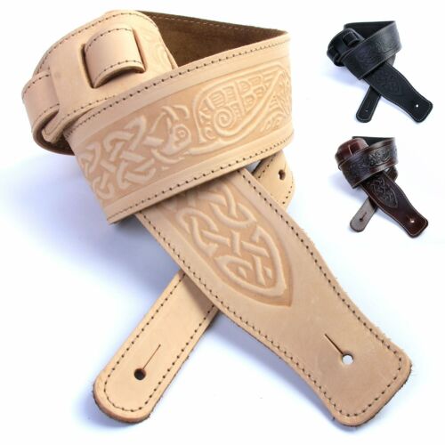 British, Handmade, Premium Quality, Leather Guitar straps. 21 designs / Colours - Afbeelding 1 van 28