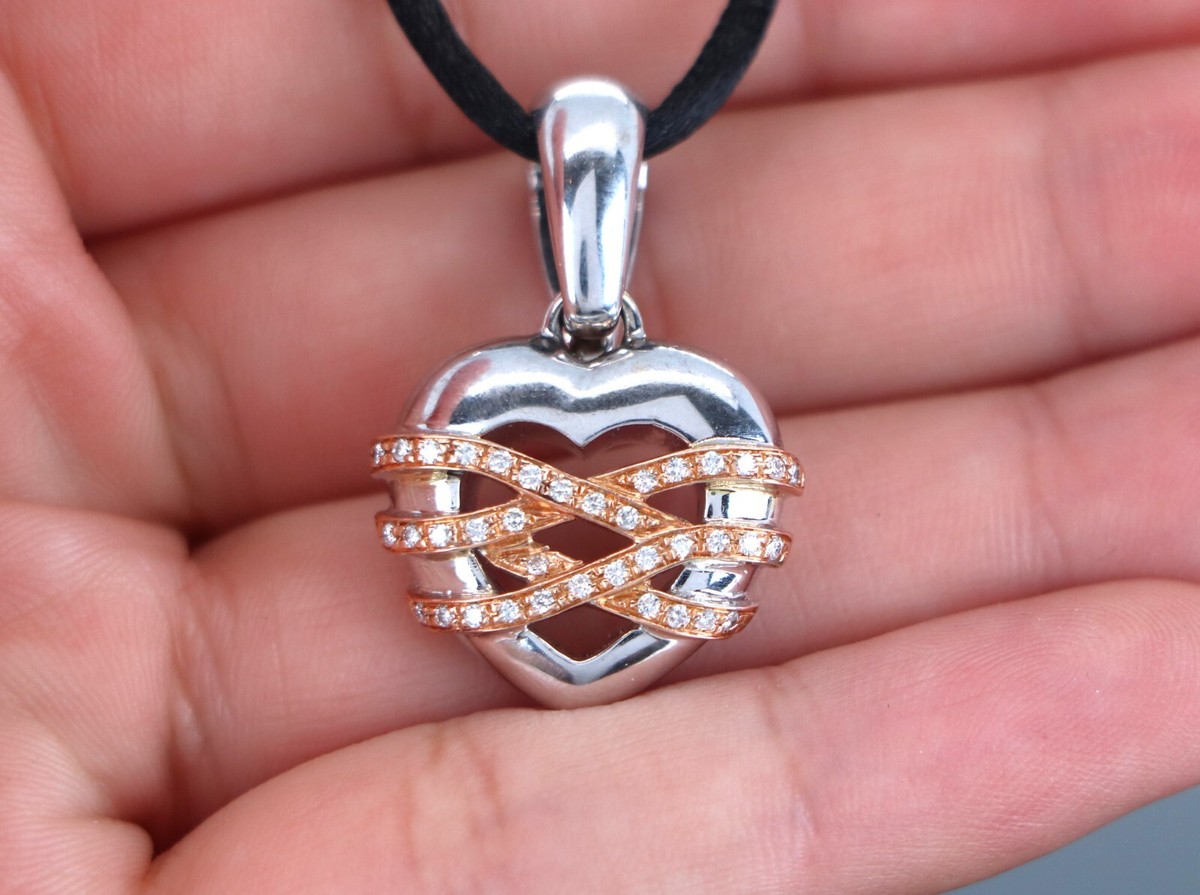 $4950 Chimento 18K White Rose Gold Diamond Crossover Heart Pendant