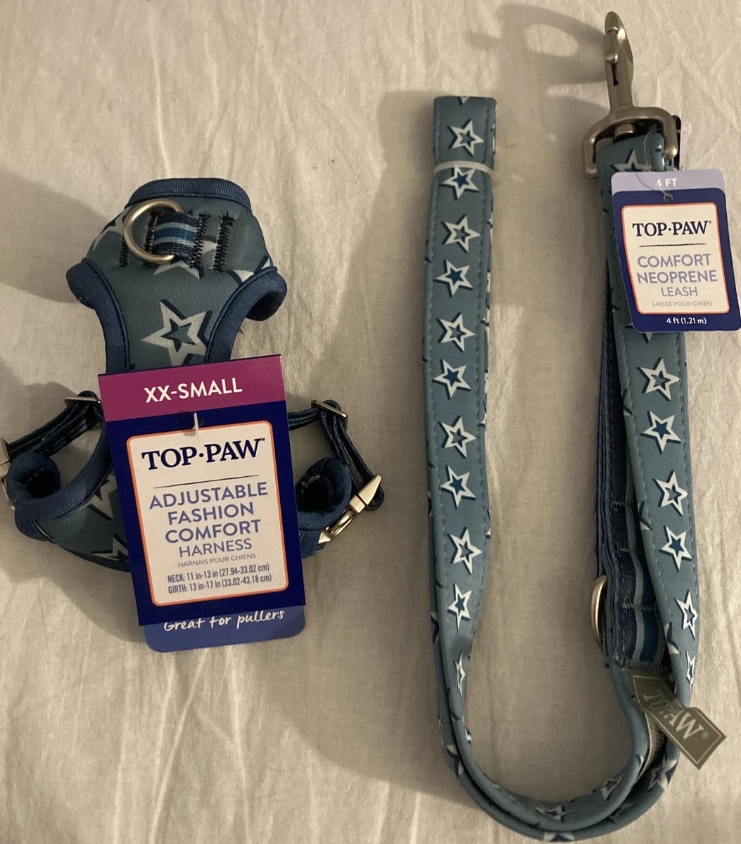 Top Paw Blue Stars Neoprene Comfort Harness XXS w Matching Leash