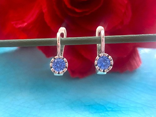Blue Zircon Earrings in 925 Sterling Silver ∙ A21 - Picture 3 of 11