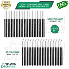 100 Pcs Lab Dissecting Plastic Teasing Needle Straight & Curved Pointed Tip Set
