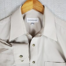 YVES SAINT LAURENT Mens Sz 15.5 34/35 Cotton/Poly Shirt Button Front Gray Large