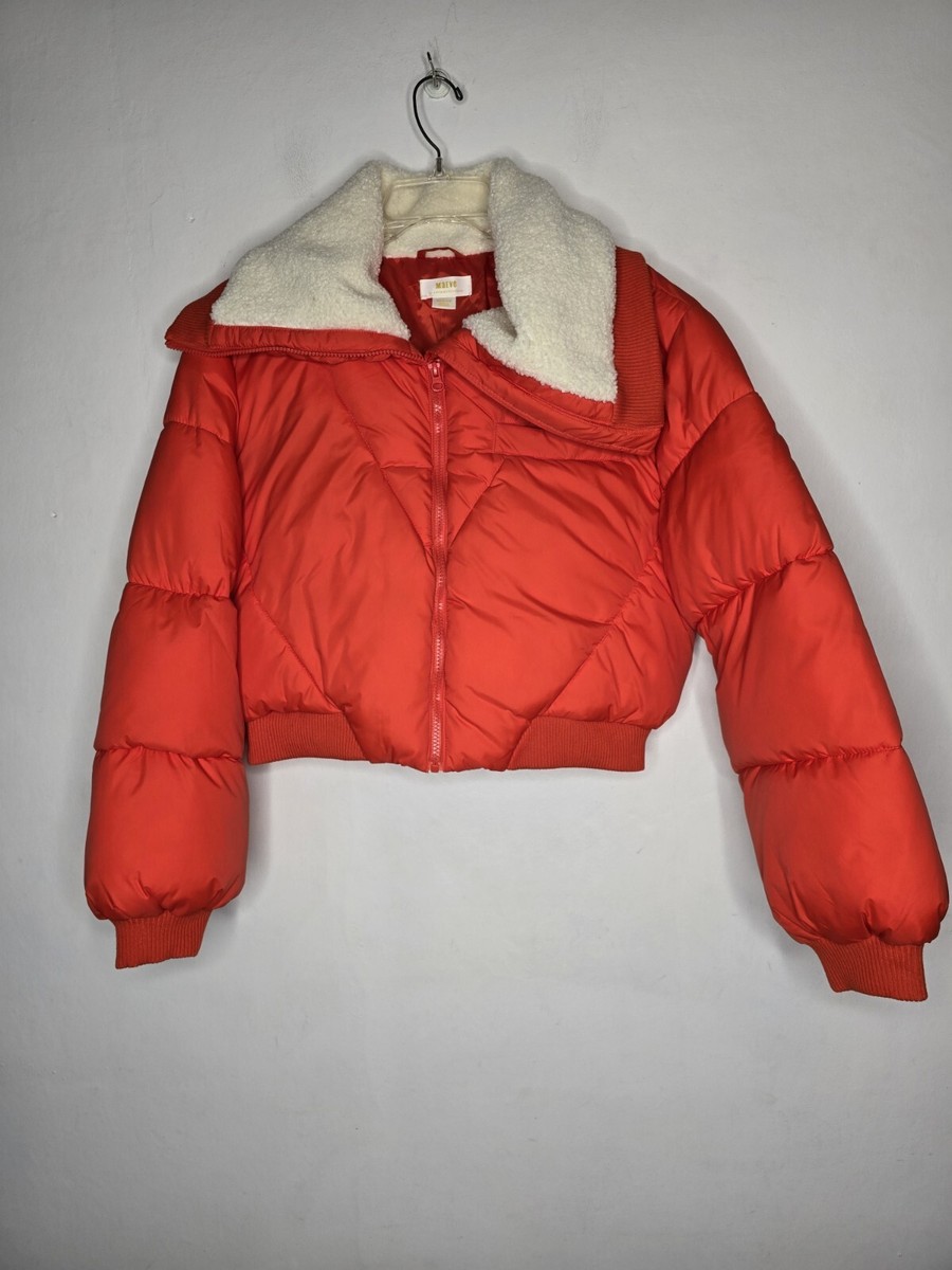 Maeve Anthropologie Medium M Orange Cropped Puffer Jacket NWT