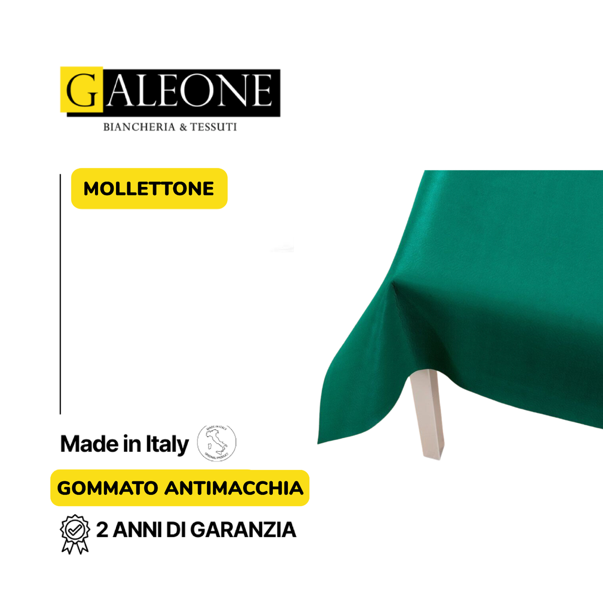 Mollettone Per Tavolo Rettangolare 140x200 Cm, Verde, In PVC Gommato Antimacchia, Per Interno Ed Esterno