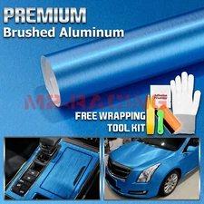 Premium Light Blue Brushed Aluminum Steel Vinyl Wrap Sticker Film Decal Air