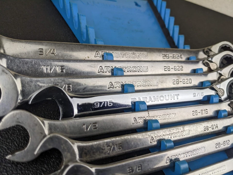 #ay498 Armstrong Tools EE. UU. 8 piezas Juego de llaves de trinquete SAE 5/16" - 3/4" Foto 4 de 4