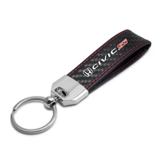 Honda Civic Si Real Carbon Fiber Leather Key Chain with Red Stitching