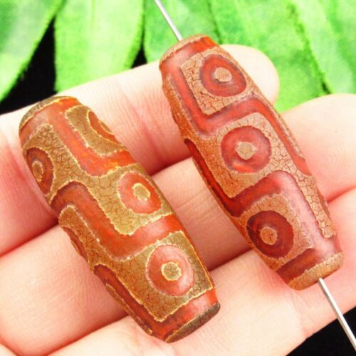 2Pcs 39x14mm Palm Red Tibet Agate Heaven Eye Drum Pendant Bead Q07678 - Picture 1 of 3