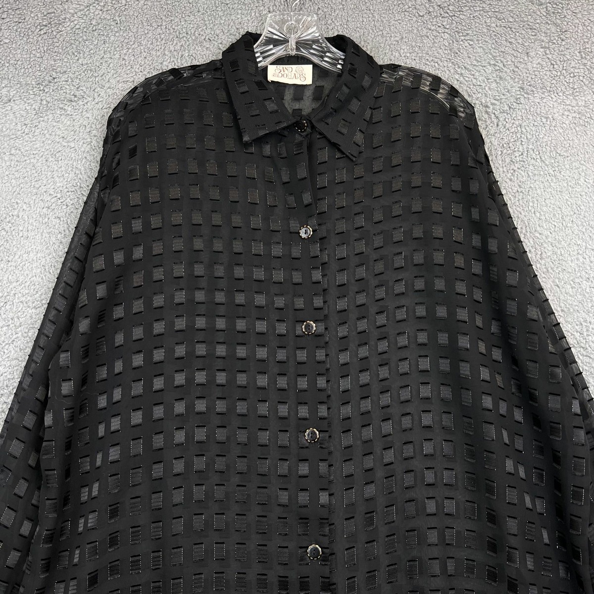 Vintage Sand Dollars Button Up Shirt Womens XL Black Square Sheer 