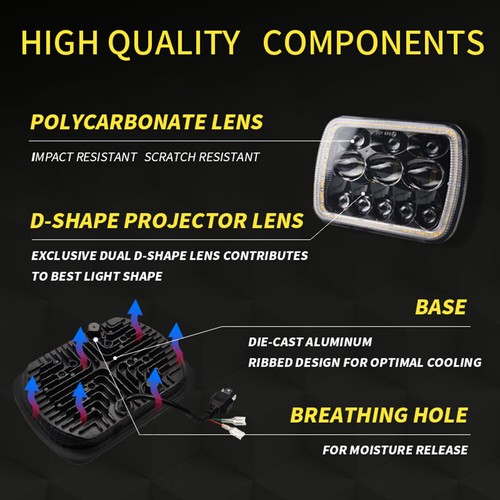 5x7'' 7x6'' LED Headlight Hi-Lo Beam Halo DRL For Jeep Cherokee Hilux Rodeo TF - Picture 4 of 10