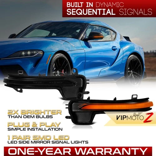 Sequential LED Side Mirror Smoke Turn Signal Light For 2020-2023 Toyota GR Spura