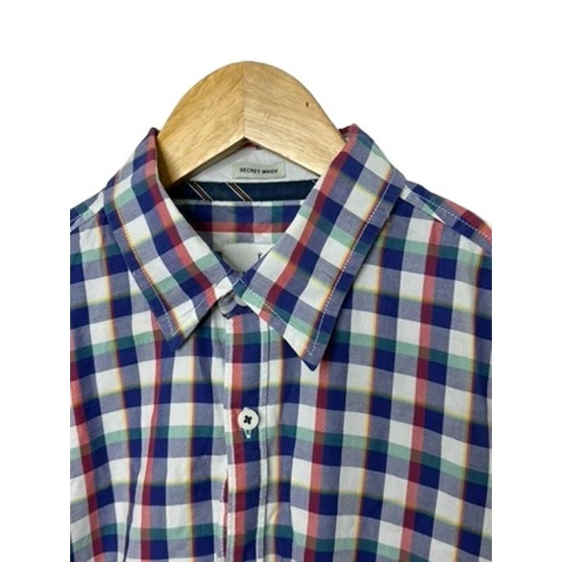 Camisa Allen Solly Secret lavada azul a cuadros manga larga abotonada para hombre 42 grande Foto 2 de 4
