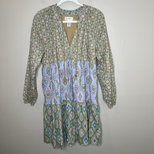 Women's Dress Cottage Core Peasant Mixed Patterns L 100 Cotton NWOT Tiered Short