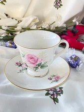 Bethany Staffordshire Bone China Pink Rose Tea Cup Saucer 1970s Made in England
