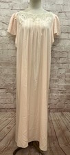 Vintage Natori Classics Lace Trim Flutter Sleeve Long Nightgown Pale Pink - XL