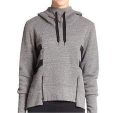 Alo Yoga Gray Athletic Hoodie Mesh Stripe Athleisure Workout Sweatshirt Size M