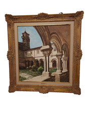 Classic Original Oil Painting of the Cloister of Lugo, Spain, by J.V. Gazdik