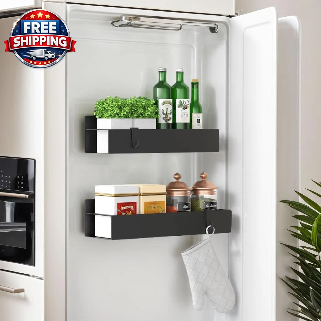 2 Pack Magnetic Spice Storage Rack Organizer for Refrigerator and Oven, Moveable