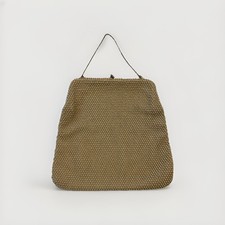 Vintage Gold Corde Bead Lumured Purse Bag Kisslock Chain Handle 1950s Beaded