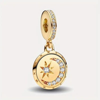 Gold Mond Stern Hänger Charm Sterlingsilber S925 gepunzt