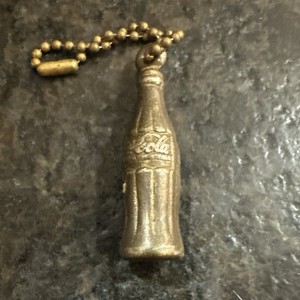 Vintage Coca-Cola Coke Bottle Brass Metal Keychain Ball Chain Advertising