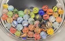 Vintage Group or Bulk Lot of 45 Hybrid Cat's Eye Glass Marbles, Mixed Colors