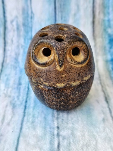 Vintage Ceramic Small Brown Spotted Owl Incense Burner Stoneware Japan Wildlife