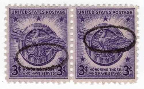 1946 Honoring Those Who Served Veterans of World War II Pair 3 Cent Stamps