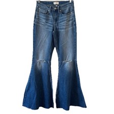 Shyanne Womens Blue Super Flare Leg Destructed Fray Hem Jeans Size 29 Inseam 34  