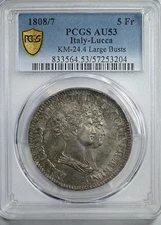 1808/7 Italy-Lucca 5Fr Franchi PCGS AU53 KM-24.4 Large Busts