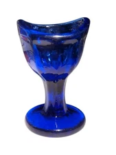 Vintage Cobalt Blue Glass Medicine Eye Wash Rinse Pedestal Cup 2.5" tall