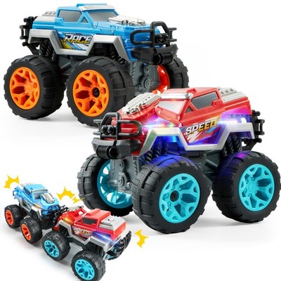 Jova 2 Pack Smash & Bump Monster Truck Toys, Crashing Cars with Crash Sounds ...