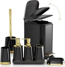 Bathroom Accessories Set- 8PC Black Bathroom Set, Luxury Bathroom Set with Stain