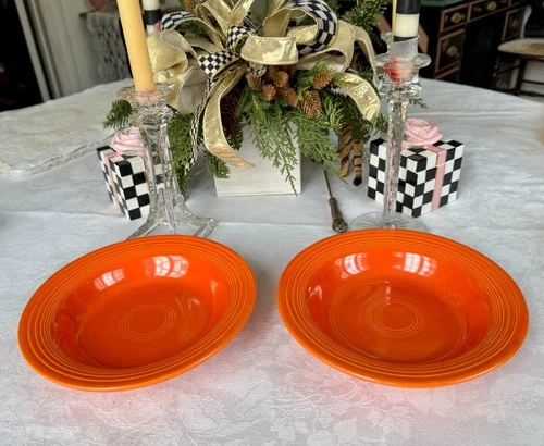 (1) Vintage Fiestaware Red Orange Rim Soup Bowl "Deep Plates" 8-1/4" (1936-1943)